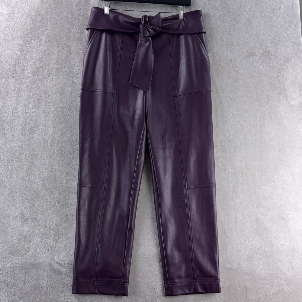 Jonathan Simkhai Tessa Tie Waist Pants Womens‎ Size 10 Purple Faux Leather